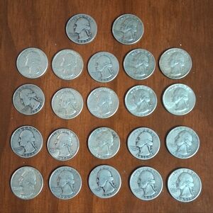 Lot Of 22 Washington Quarters 90% Silver 1934-1964 Circulated